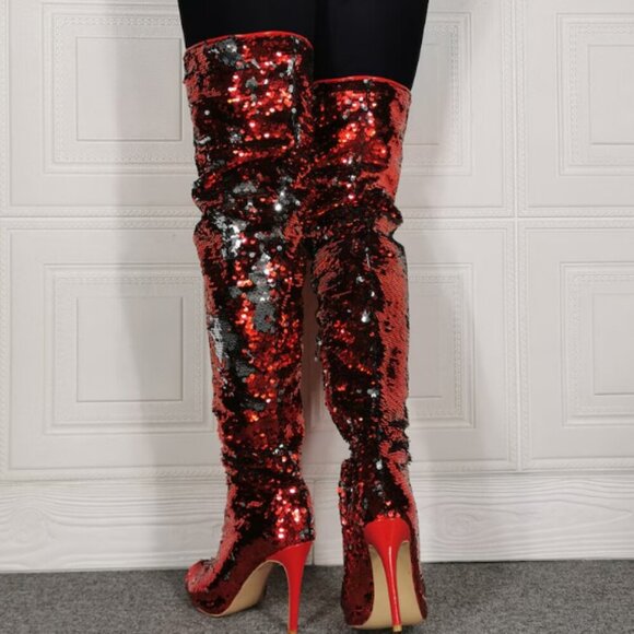 " ESSENTIAL ELEGANCE "Over The Knee High Boots Sequins Peep Toe ( BRAND NEW!!!!! - Picture 2 of 7